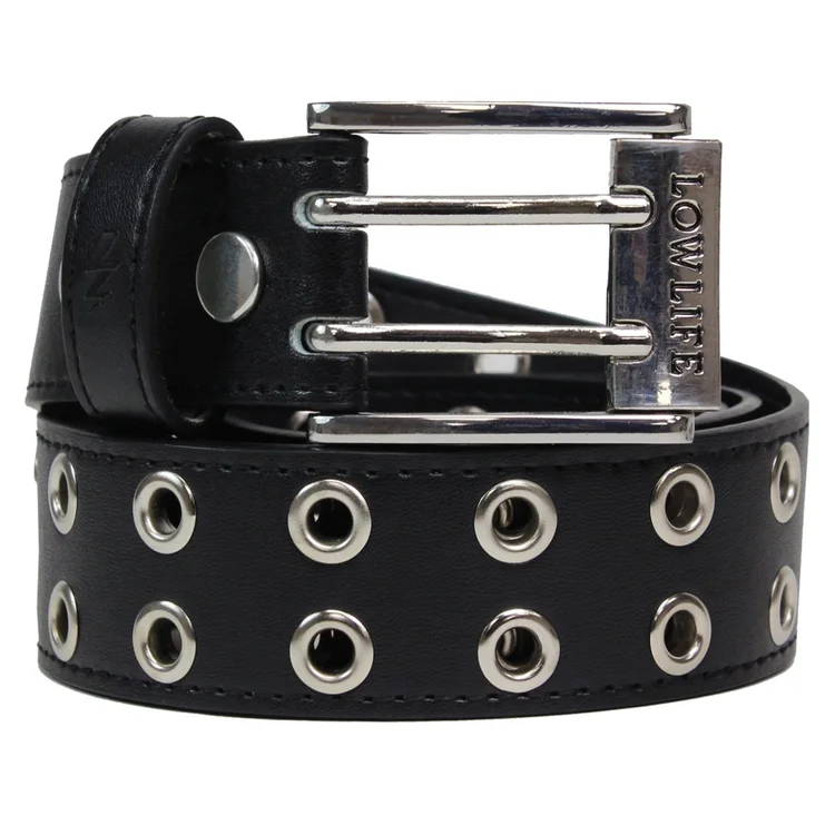 Lowlife Of London Duplici Vegan Double Eyelet Faux Leather Belt In Black & Silver