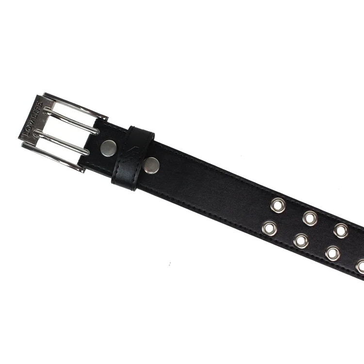 Lowlife Of London Duplici Vegan Double Eyelet Faux Leather Belt In Black & Silver