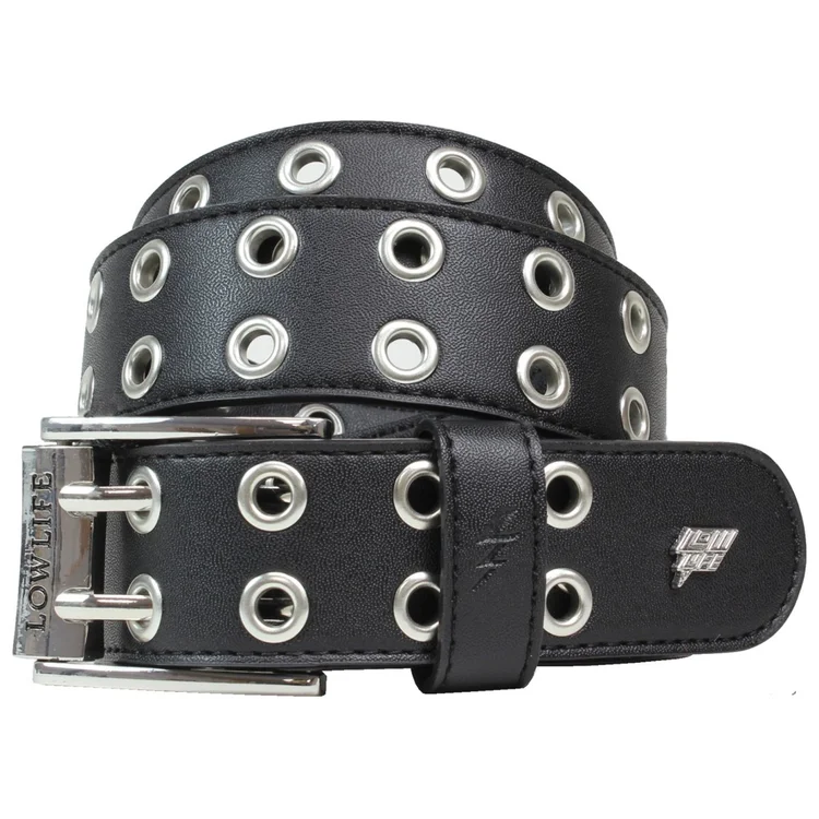 lowlife of london Duplici Vegan Double Eyelet Faux Leather Belt in Black & Silver