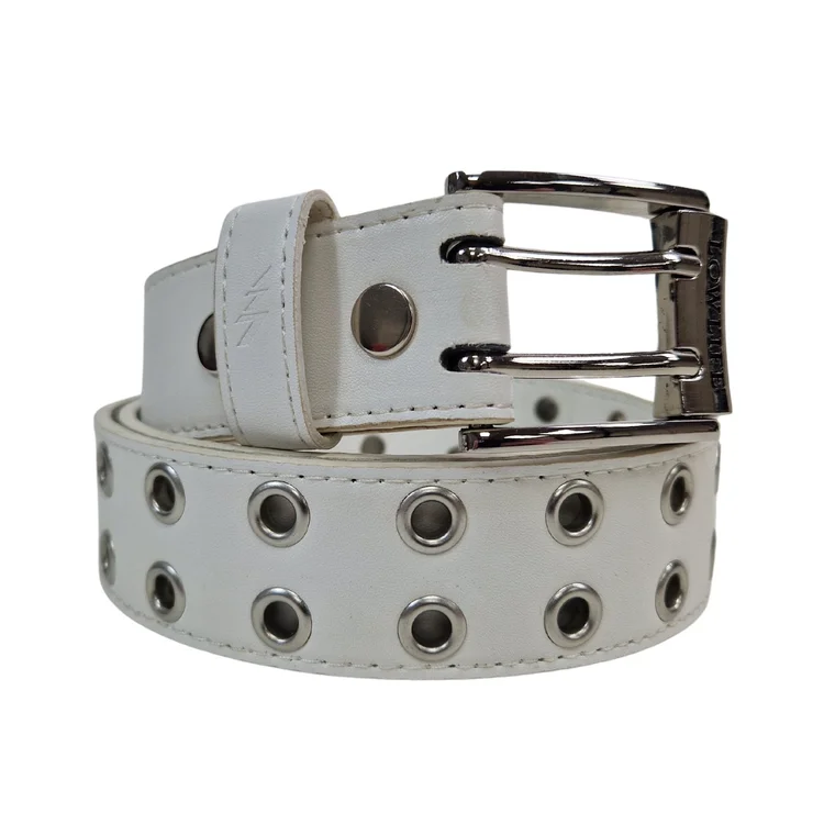 Lowlife Of London Duplici Vegan Double Eyelet Faux Leather Belt In White & Silver