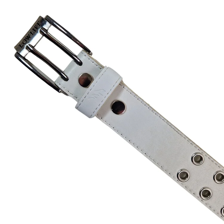 Lowlife Of London Duplici Vegan Double Eyelet Faux Leather Belt In White & Silver