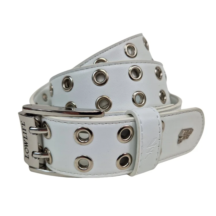 lowlife of london Duplici Vegan Double Eyelet Faux Leather Belt in White & Silver