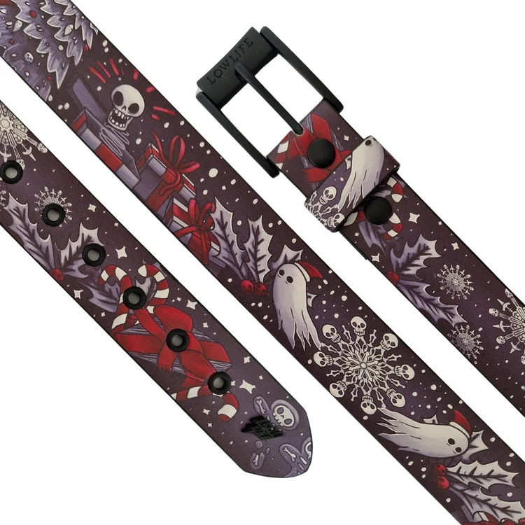 Lowlife Of London Festive Fright James Maw Faux Leather Belt In Black And Red
