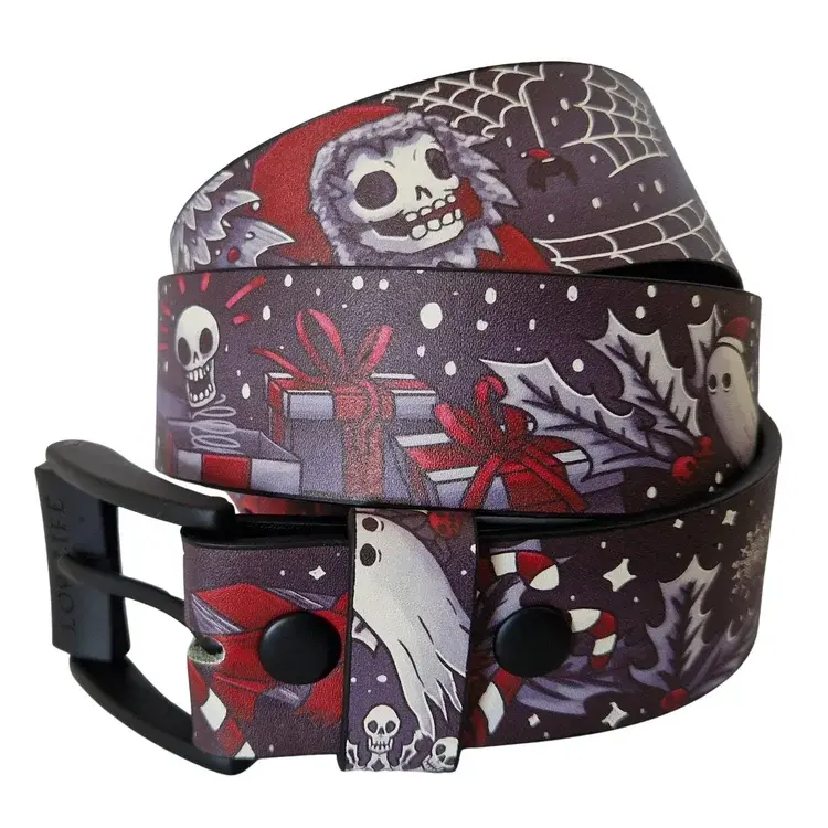 lowlife of london Festive Fright James Maw Faux Leather Belt in Black and Red