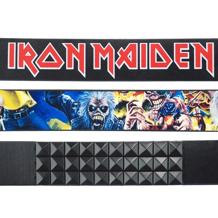 Lowlife Of London Iron Maiden Cover Stud Leather Belt In Blackdub