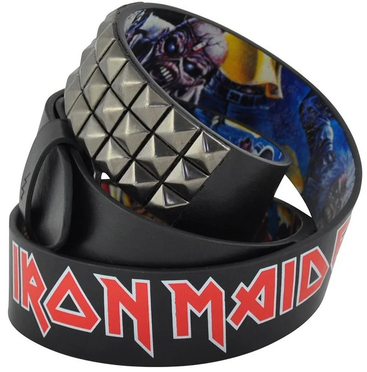 lowlife of london Iron Maiden Cover Stud Leather Belt in Blackdub
