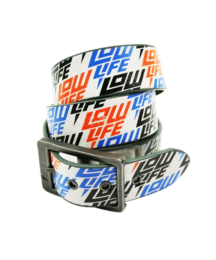 lowlife of london Jigsaw Leather Belt in Dirty White