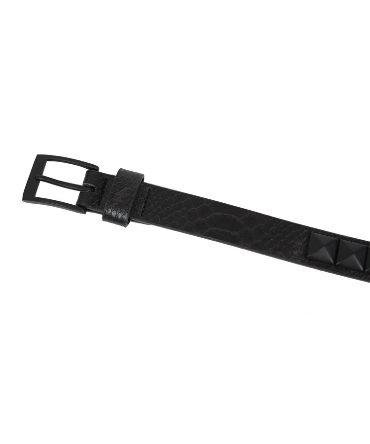 Lowlife Of London Single Stud Leather Belt In Black Snakeskin
