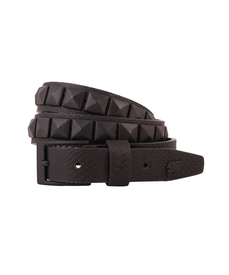 lowlife of london Single Stud Leather Belt in Black Snakeskin