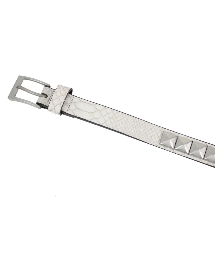 Lowlife Of London Single Stud Leather Belt In White Snakeskin