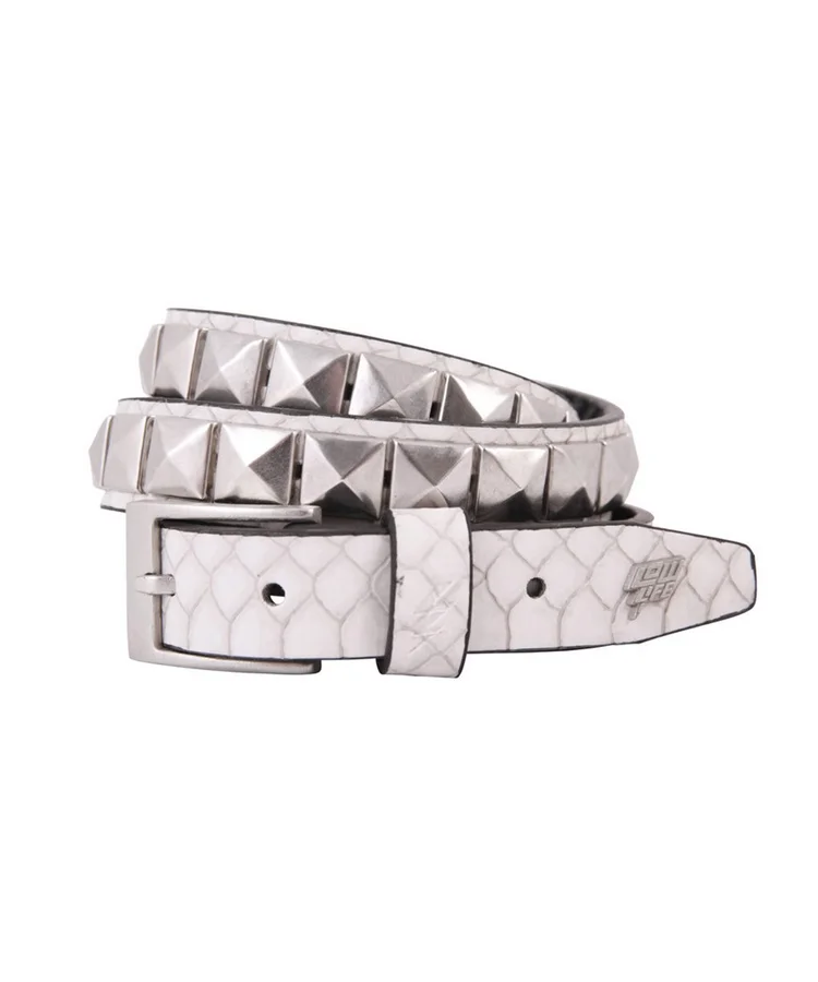 lowlife of london Single Stud Leather Belt in White Snakeskin