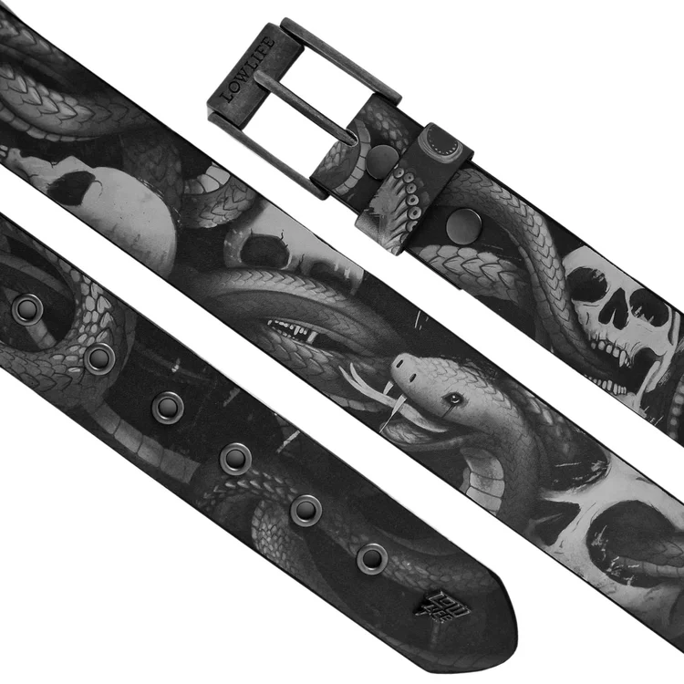 Lowlife Of London Snake Eyes James Maw Faux Leather Belt In Black And White