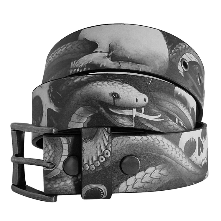lowlife of london Snake Eyes James Maw Faux Leather Belt in Black and White