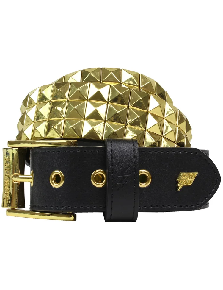 lowlife of london Triple S Studded Leather Belt in Black and Gold