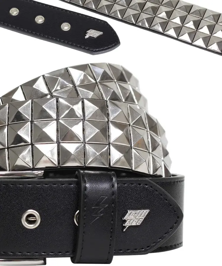 Lowlife Of London Triple S Studded Leather Belt In Black And Silver