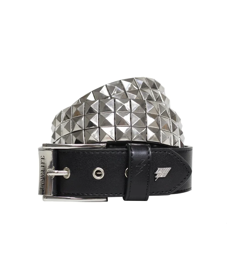 lowlife of london Triple S Studded Leather Belt in Black and Silver