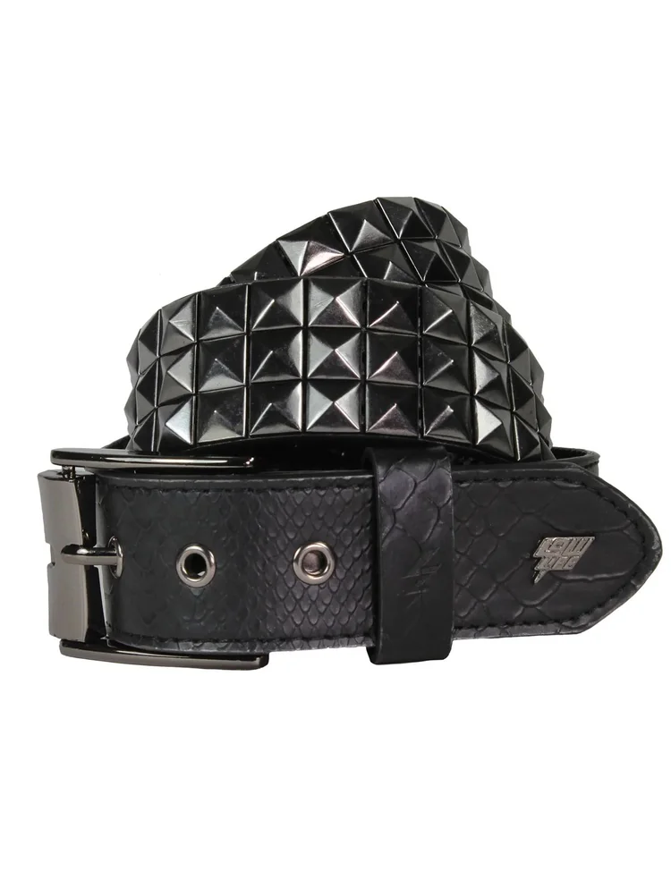 lowlife of london Triple S Studded Leather Belt in Black and Snakeskin