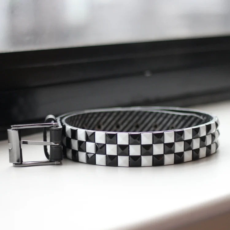 lowlife of london Triple S Studded Leather Belt in Black and White