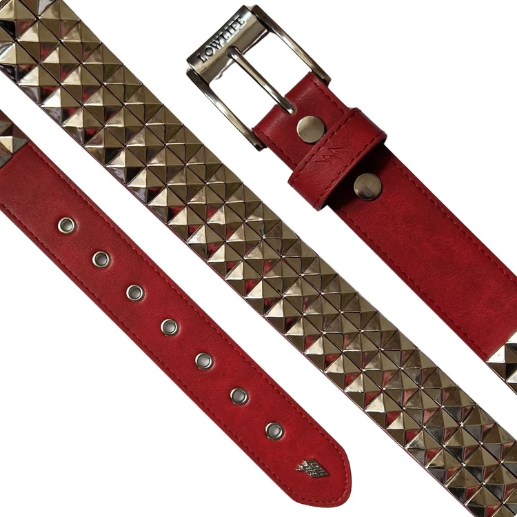 Lowlife Of London Triple S Studded Leather Belt In Red And Silver