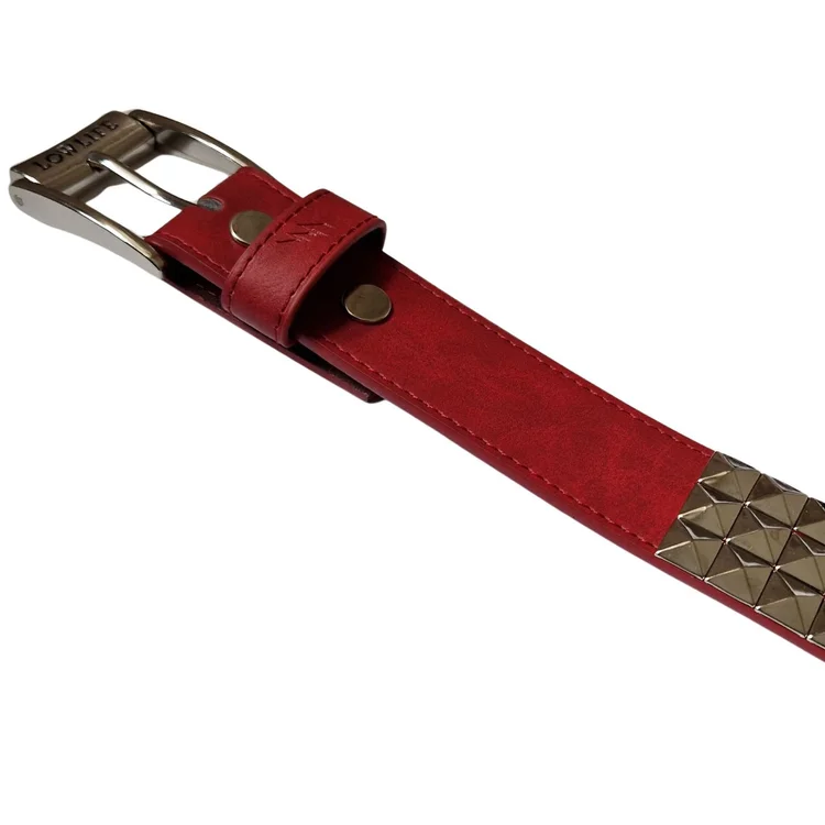 Lowlife Of London Triple S Studded Leather Belt In Red And Silver