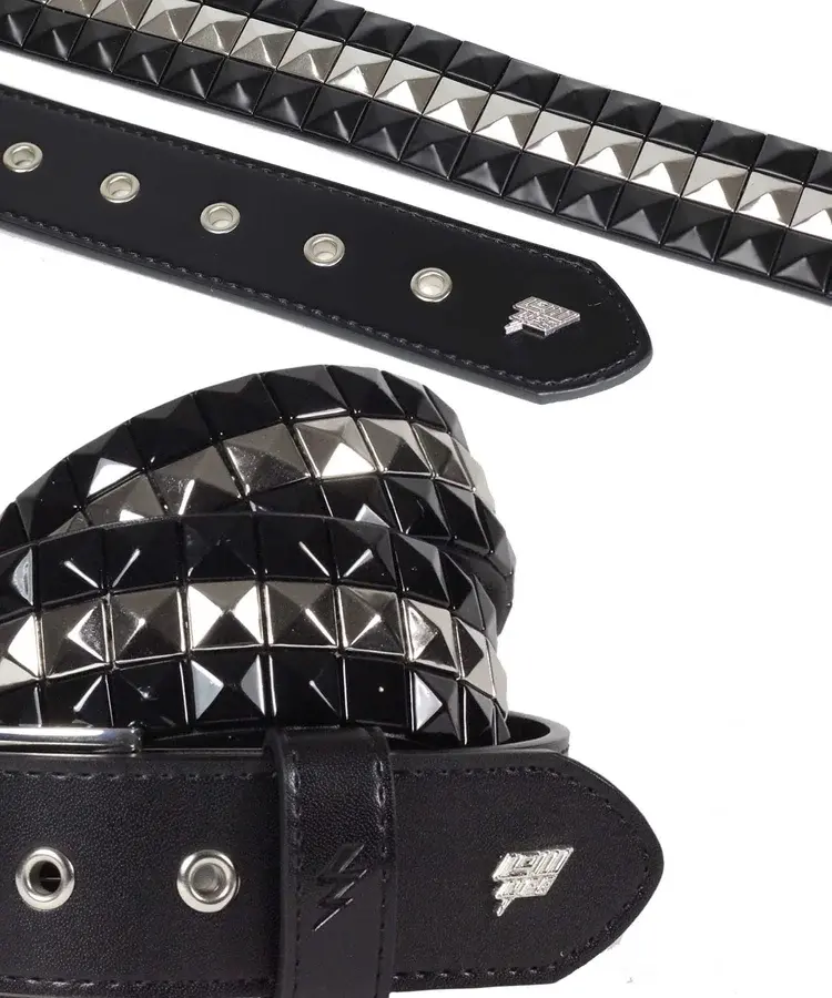 Lowlife Of London Triple S Studded Leather Belt In Silver Stripe