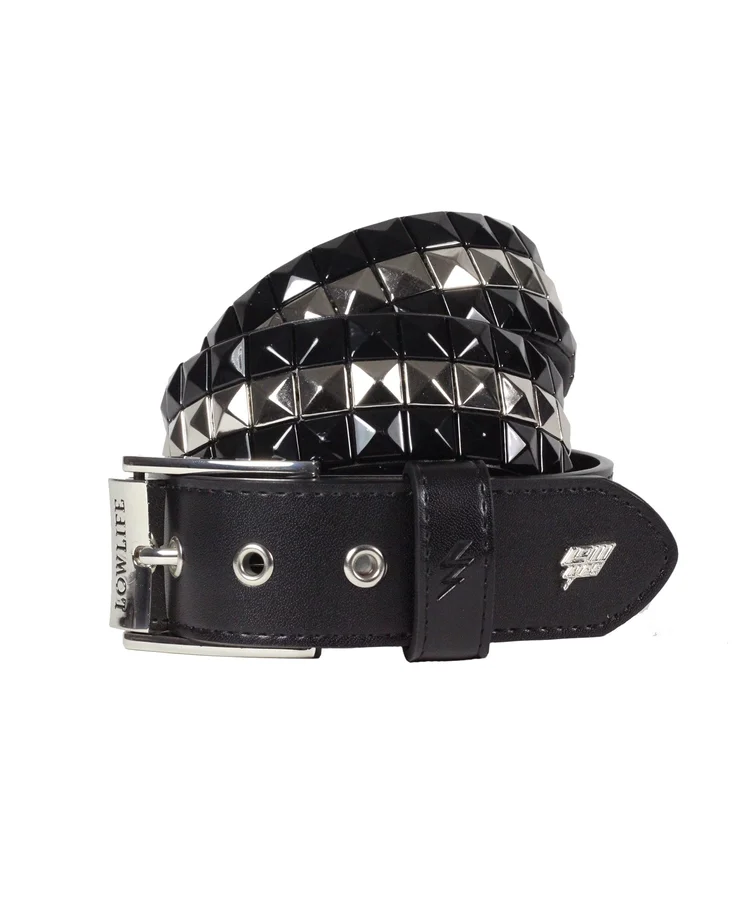 lowlife of london Triple S Studded Leather Belt in Silver Stripe