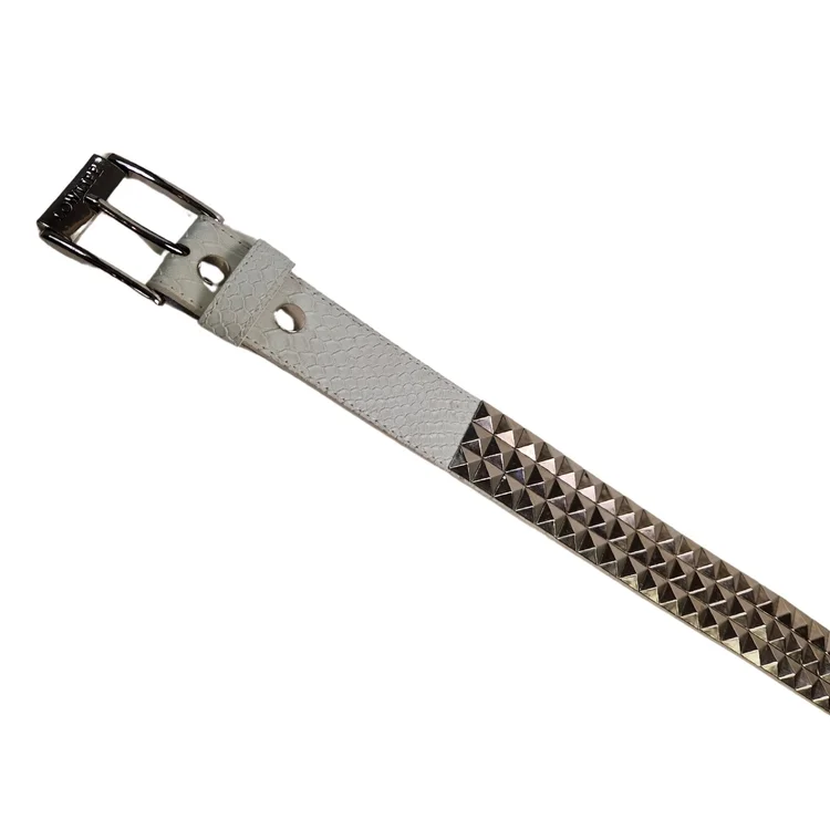 Lowlife Of London Triple S Studded Leather Belt In White Snakeskin