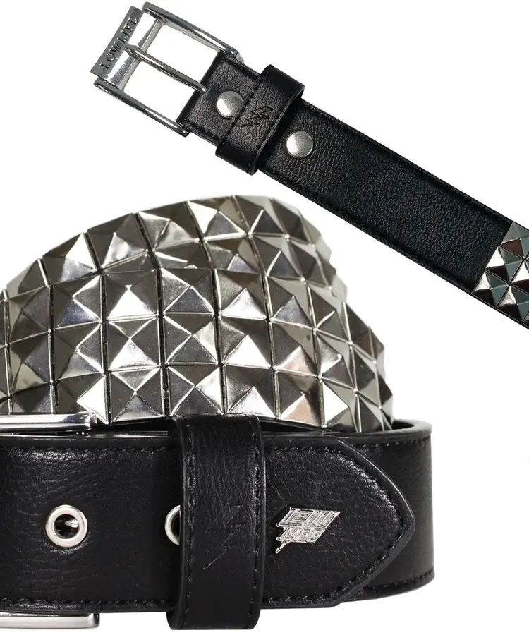 Lowlife Of London Vegan Triple S Studded Faux Leather Belt In Black And Silver