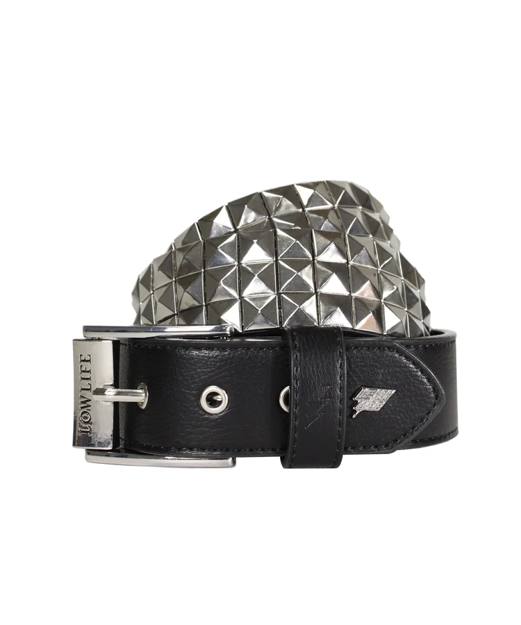 lowlife of london Vegan Triple S Studded Faux Leather Belt in Black and Silver