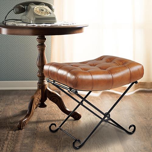 Lr Home Leather Stool - 35002BRL