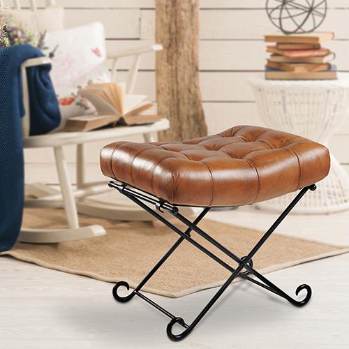 Lr Home Leather Stool - 35002BRL