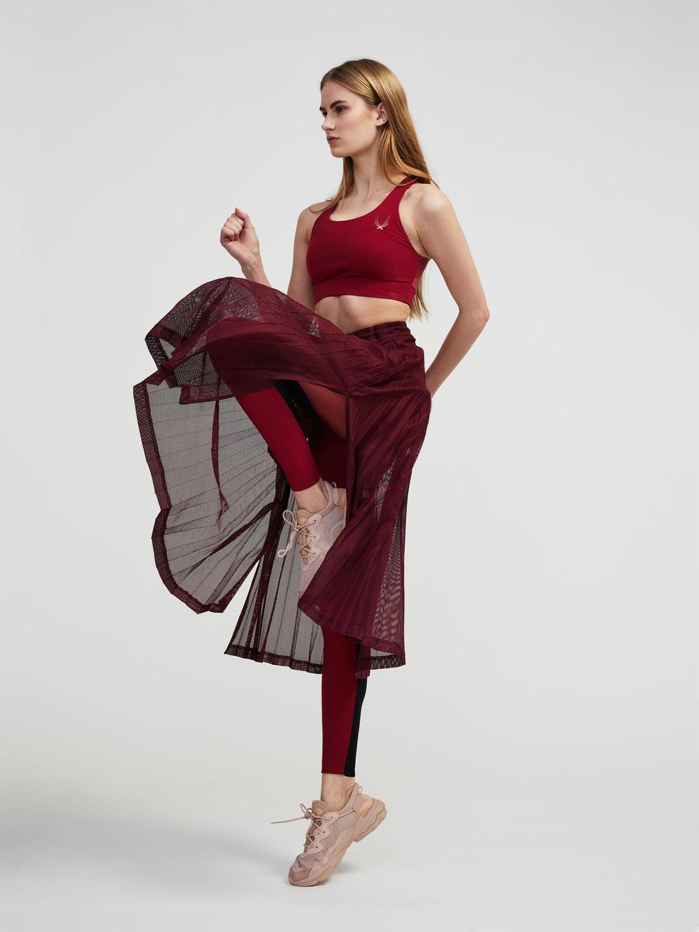 lucas hugh Pivot Pleated Skirt burgundy