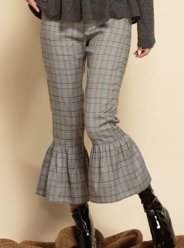 lucca couture AMBER CROPPED PANTS-BLACK & WHITE PLAID