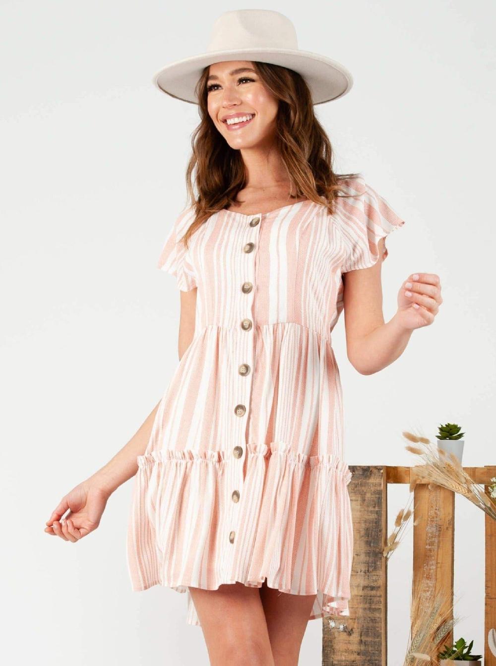 lucca couture BLOSSOM STRIPED MINI DRESS-APRICOT STRIPE