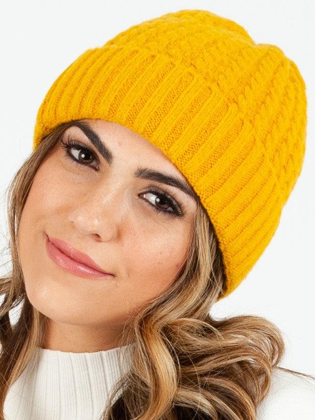 lucca couture BOLIVAR II TWIST RIBBED BEANIE-MUSTARD