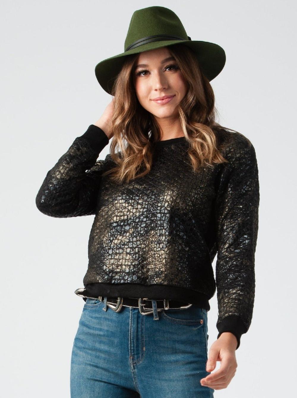 lucca couture BROOKLYN METALLIC FOIL SWEATSHIRT-COPPER