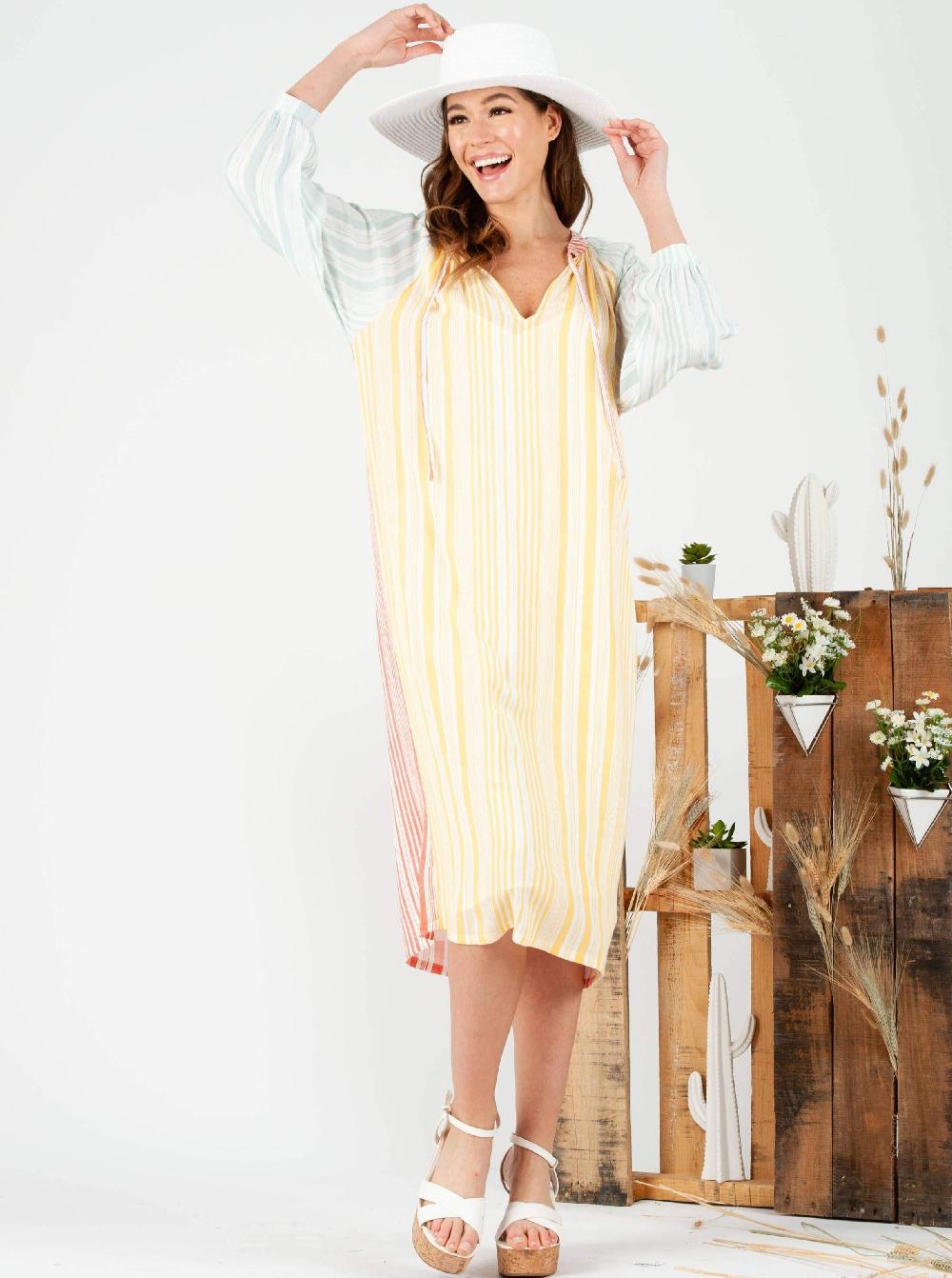 lucca couture BUTTERCUP MIDI DRESS-SUNBURST STRIPES