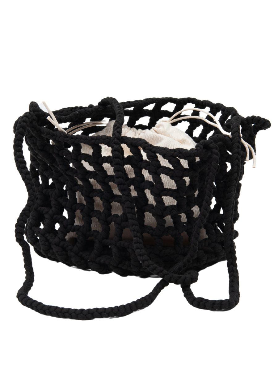 lucca couture BY THE SEA WOVEN ROPE SHOULDER BAG-BLACK