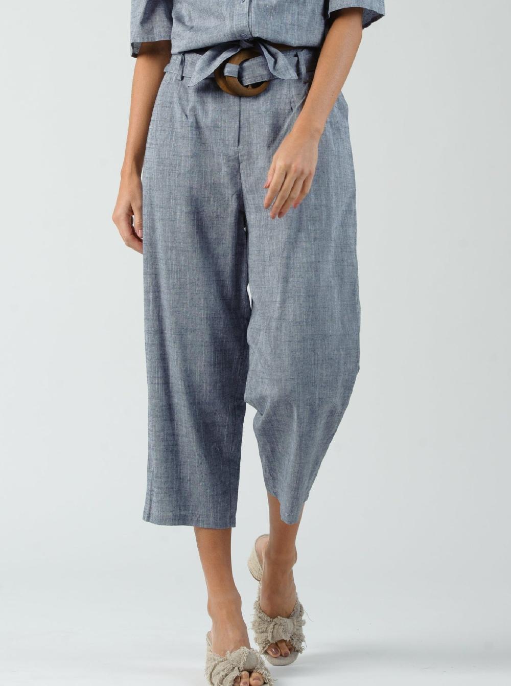 lucca couture CALANTHE BELTED WAIST PANT-NAVY LINEN