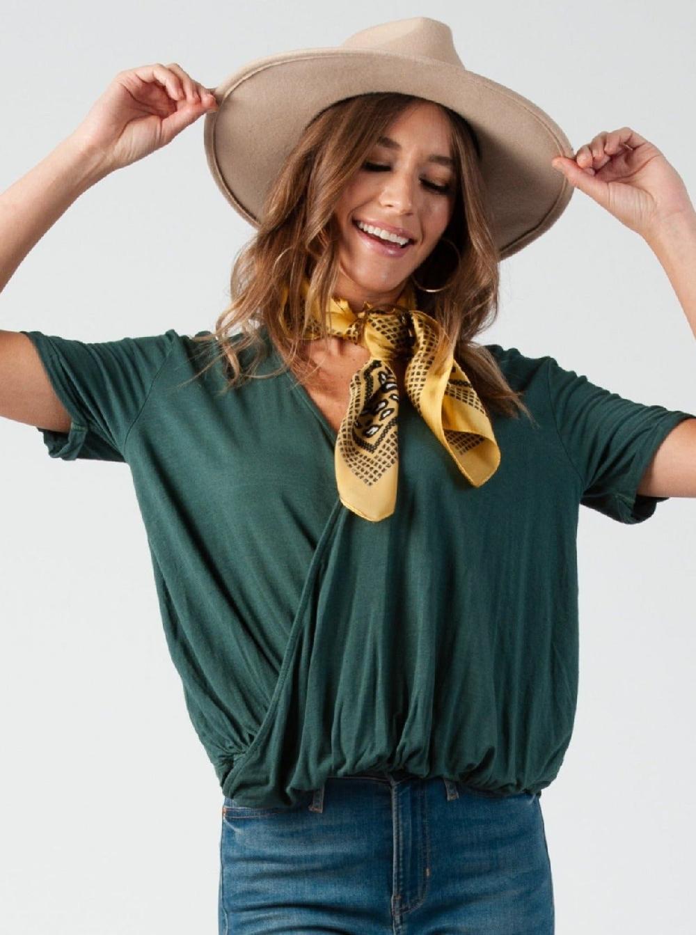 lucca couture CALLIE SURPLICE DRAPE FRONT TOP-CLOVER