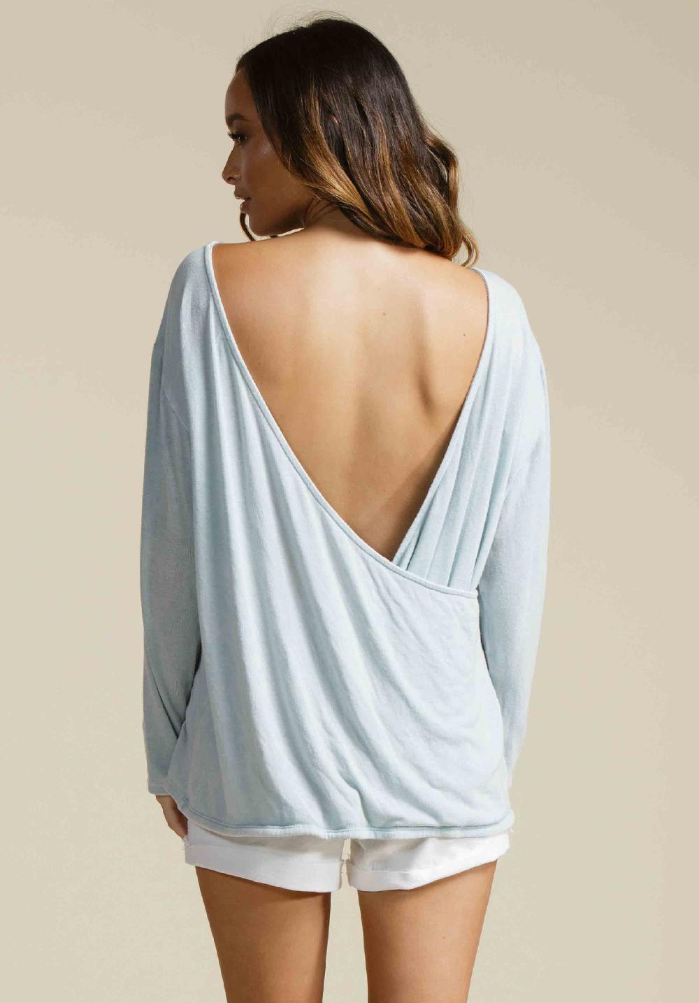 lucca couture CATHERINE OPEN BACK KNIT TOP-SKY BLUE