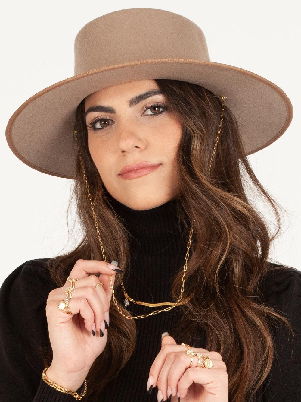 lucca couture CHARLIE WOOL BOATER HAT W/ PAPERCLIP CHAIN-KHAKI