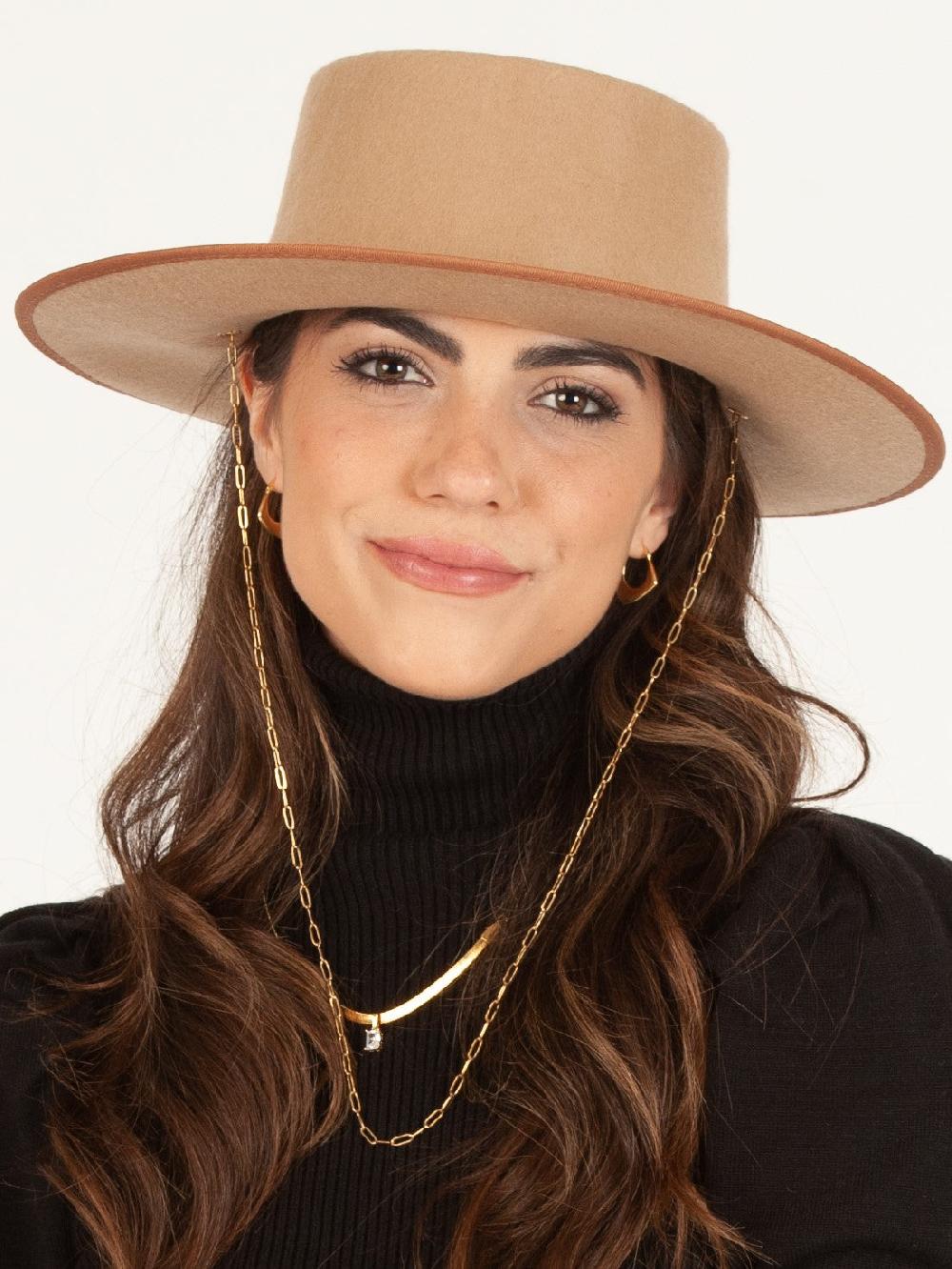 lucca couture CHARLIE WOOL BOATER HAT W/ PAPERCLIP CHAIN-TAN