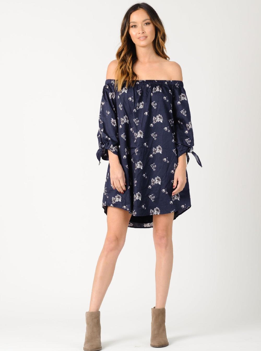 lucca couture ELIANA OFF SHOULDER DRESS-NAVY FLORAL