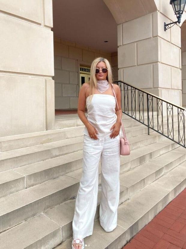 lucca couture ELLIANA STRAPLESS TOP AND PANT SET-WHITE