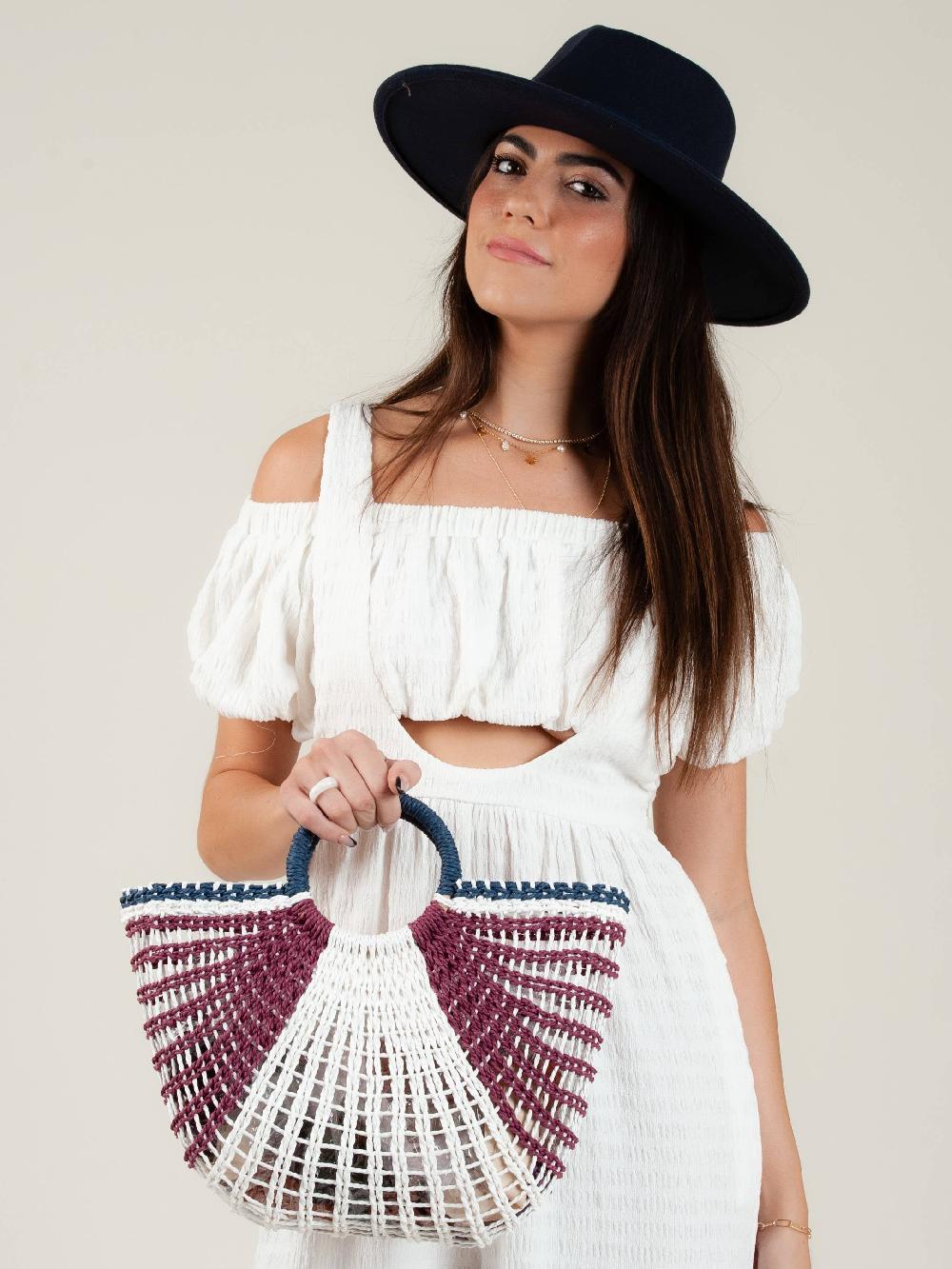 lucca couture EMMA STRAW TOTE W/ CIRCLE HANDLE-AMERICANA