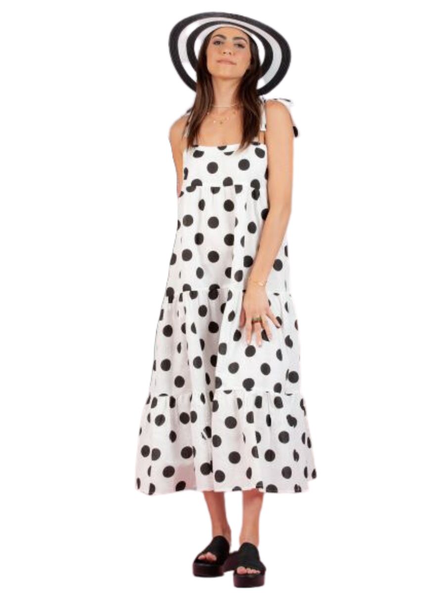 lucca couture EMMELINE POLKA DOT TIE SHOULDER MAXI DRESS-OREO