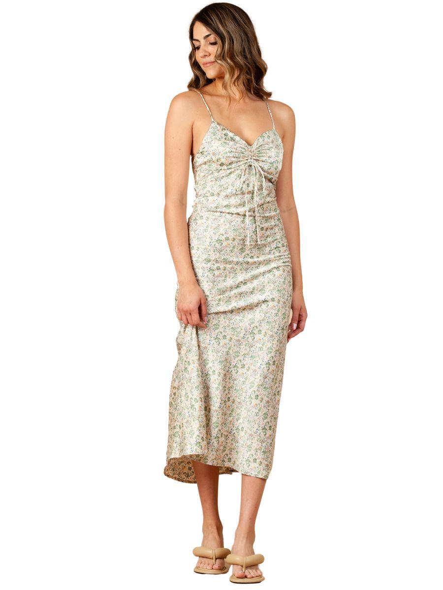 lucca couture FREESIA SATIN SLIP DRESS-GREEN FLORAL