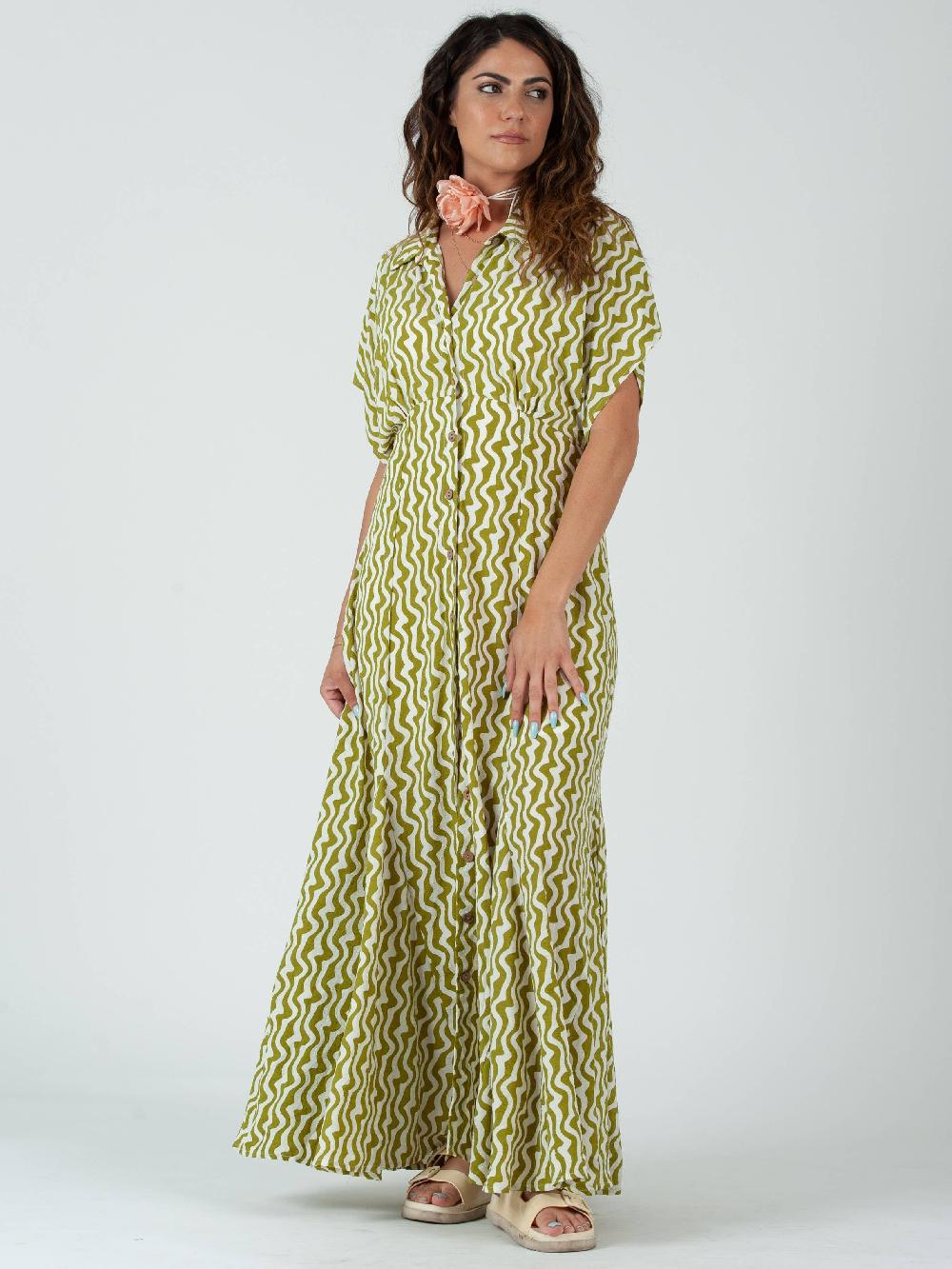 lucca couture GINGER BUTTON DOWN MAXI DRESS-CYBER LIME