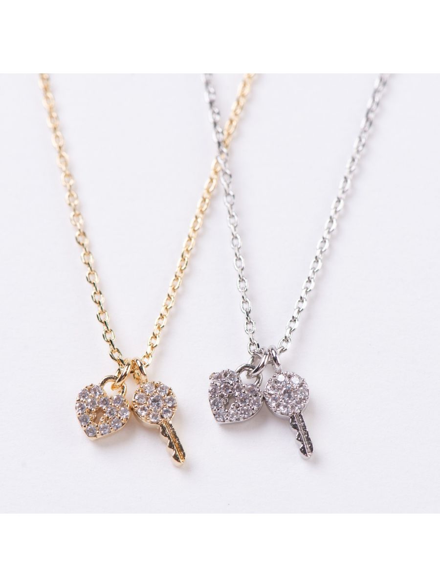 lucca couture GLITZ HEART LOCK & KEY PENDANT NECKLACE